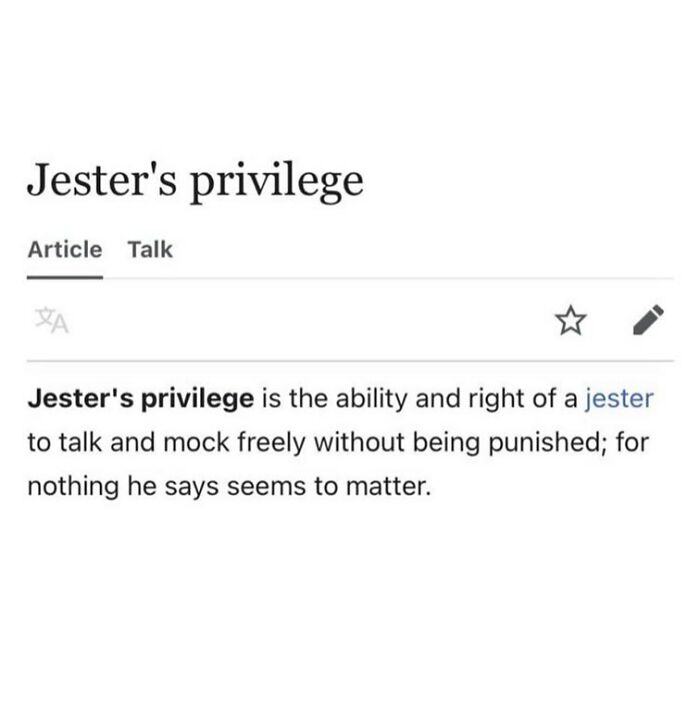 Jester's privilege Wikipedia page excerpt describing the right to mock without punishment