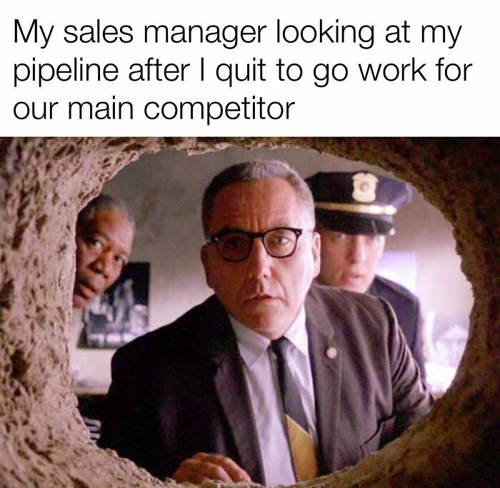 Sales manager looking at sales pipeline after an employee leaves for competitor company meme