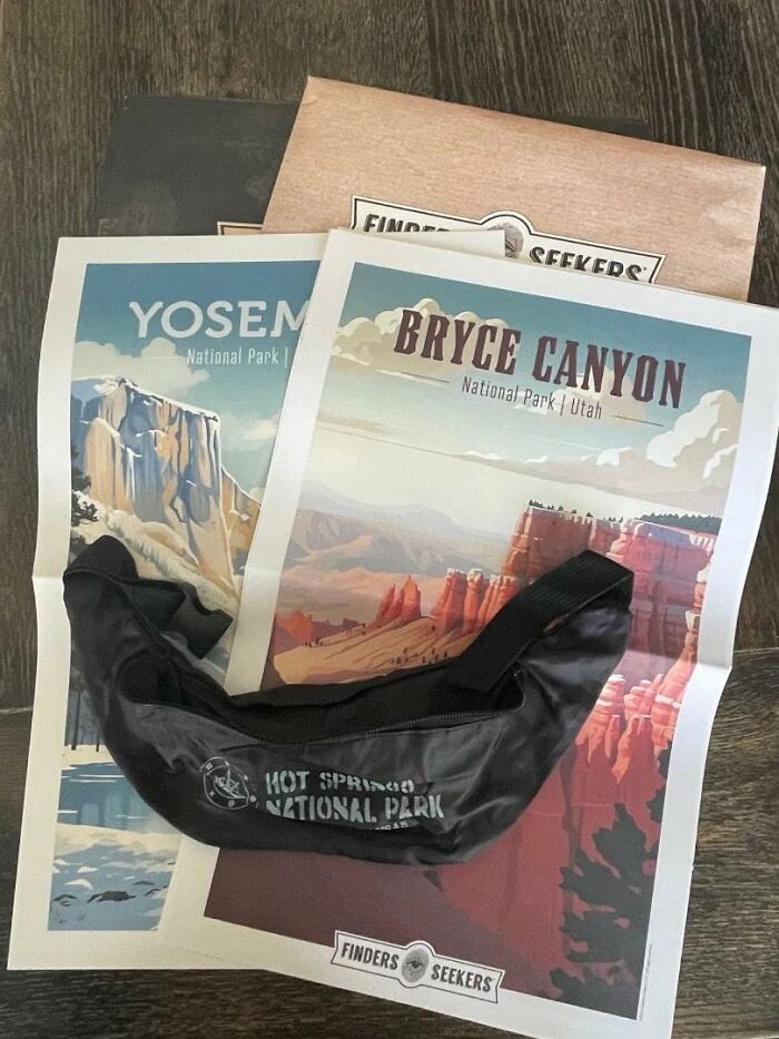 National park themed f***y pack and map gifts for adventurous dads
