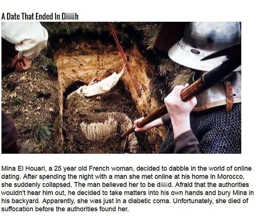 A horror story: a woman buried alive after an online date, a terrifying fact that kept people awake at night.
