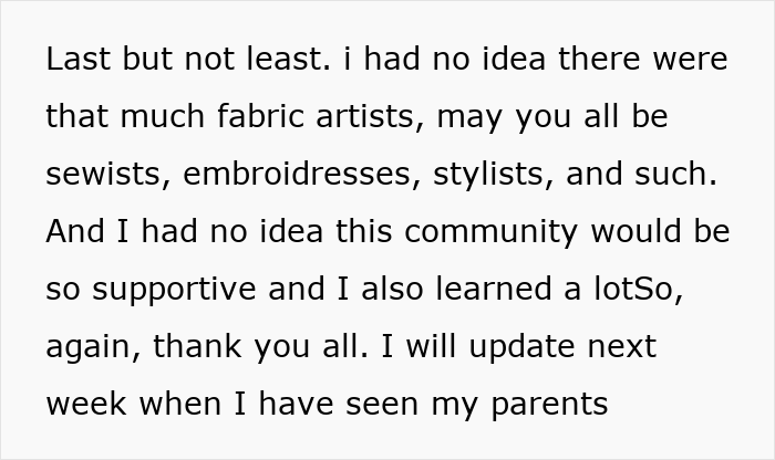 Gratitude expressed for supportive sewing and fabric artist community