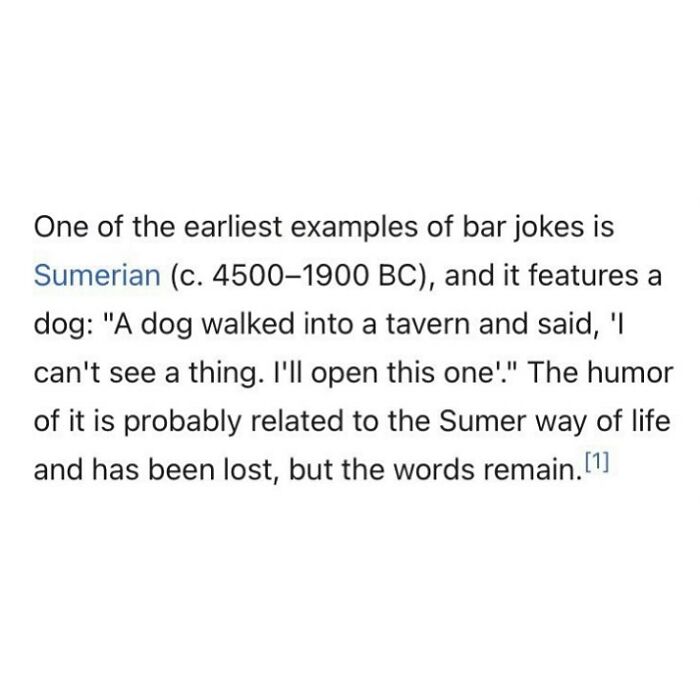 Text describing one of the earliest bar jokes from Sumerian culture
