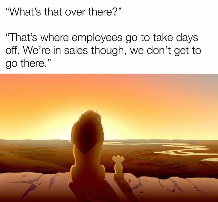 Lion king scene meme about sales employees not getting days off