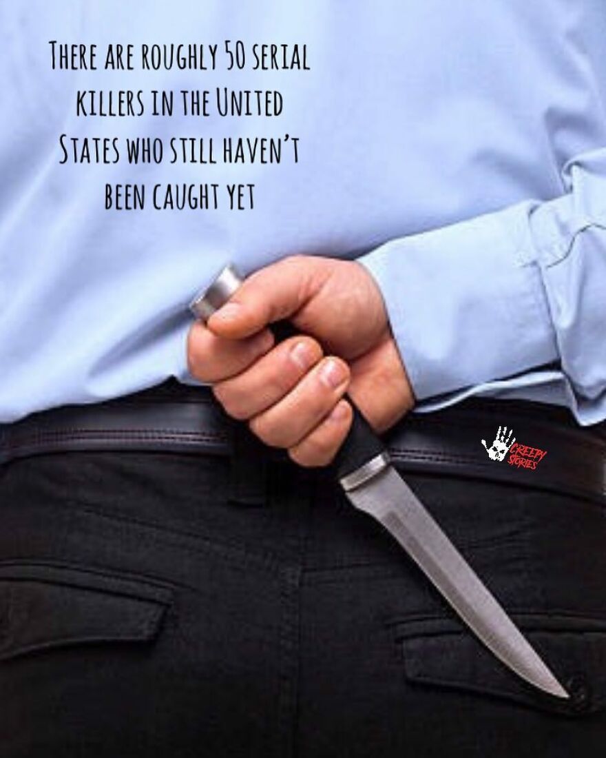 A hand holding a knife behind the back, representing terrifying facts about serial killers.