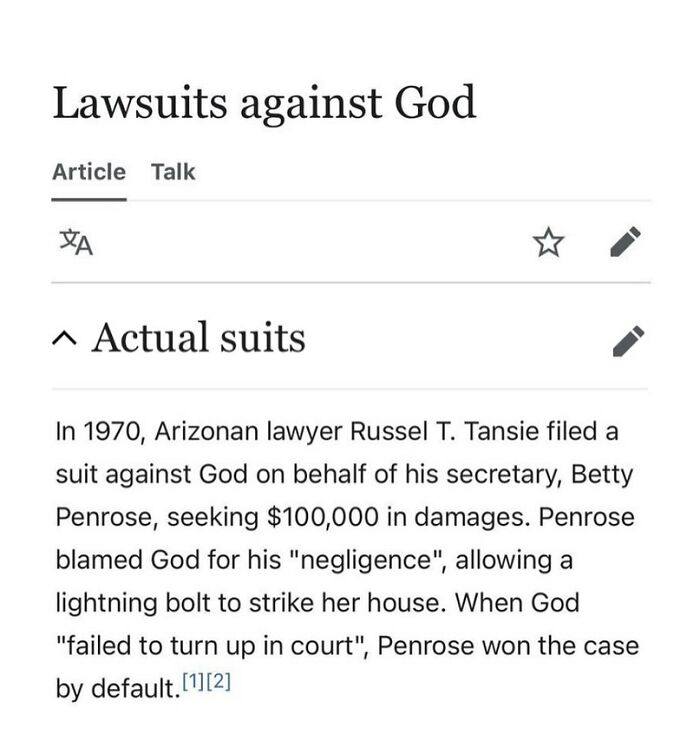 1970 lawsuit filed against God for negligence after lightning strike on house