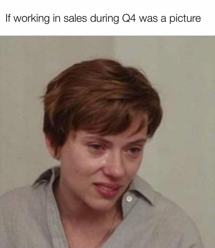 Tearful expression representing stress of working in sales during Q4