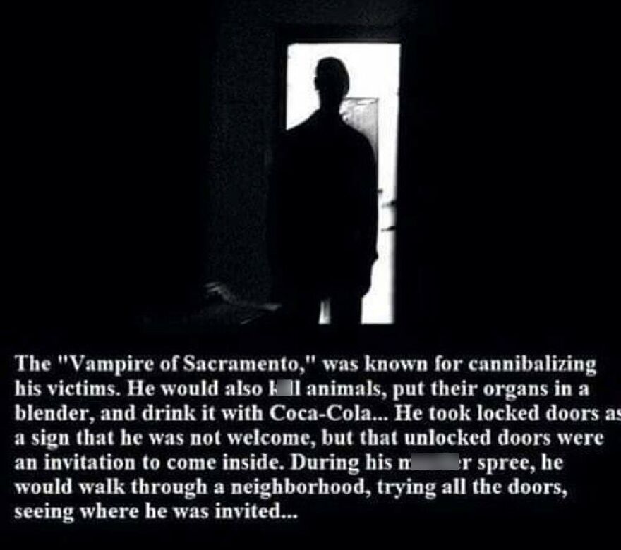 A silhouetted figure in a doorway, representing the Vampire of Sacramento, part of terrifying facts and horror stories.