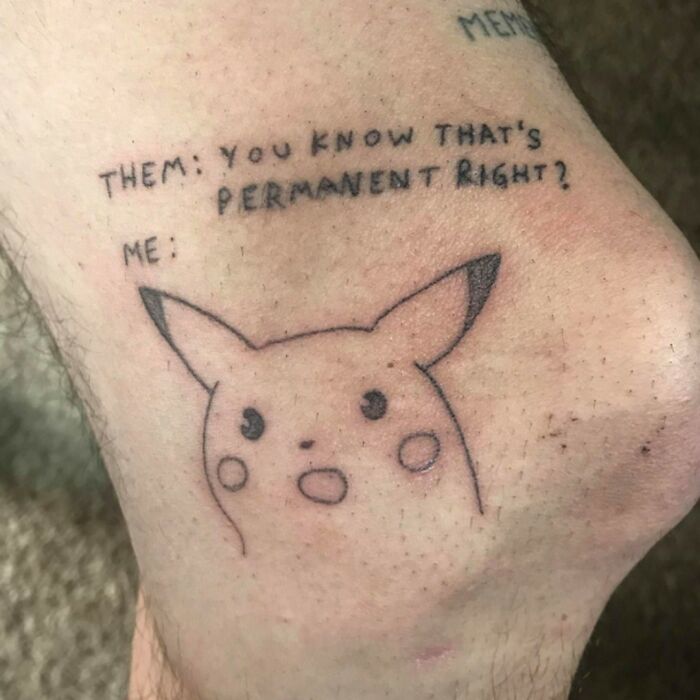 Hilarious tattoo meme featuring Pikachu for those who see their body as a canvas.