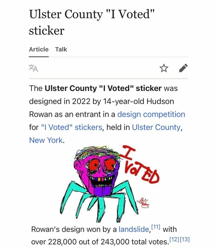 Ulster County I Voted sticker showing colorful spider drawing