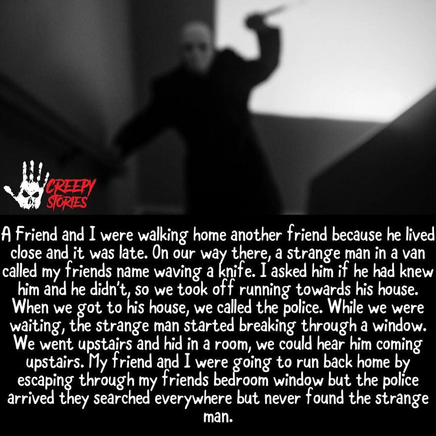 A blurry figure of a man holding a knife, illustrating a terrifying fact from a horror story.