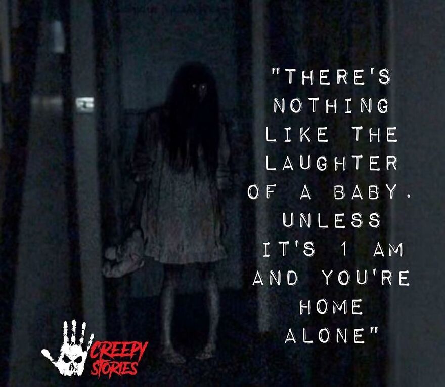 A dark image of a ghostly figure in a hallway with text about terrifying facts and horror stories.