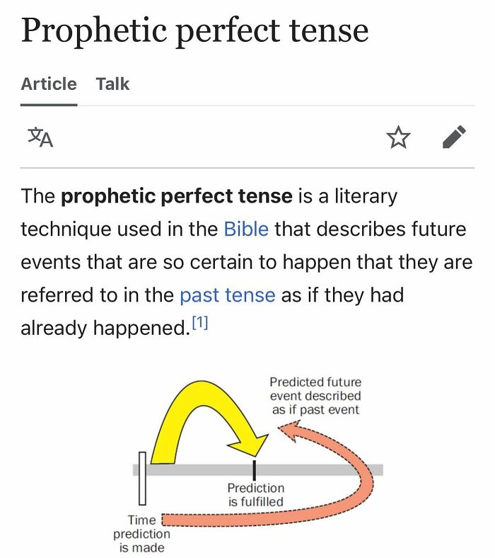 Diagram explaining prophetic perfect tense from a Wikipedia page with biblical references