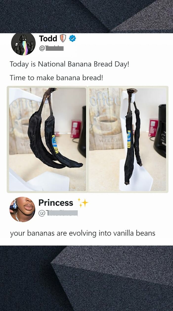 A post about overripe bananas for banana bread, drawing great comments funnier than the original posts.