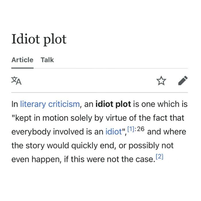 Definition of idiot plot in literary criticism involving characters acting foolishly