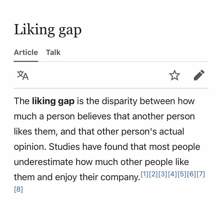 Wikipedia article explaining the liking gap in social perception