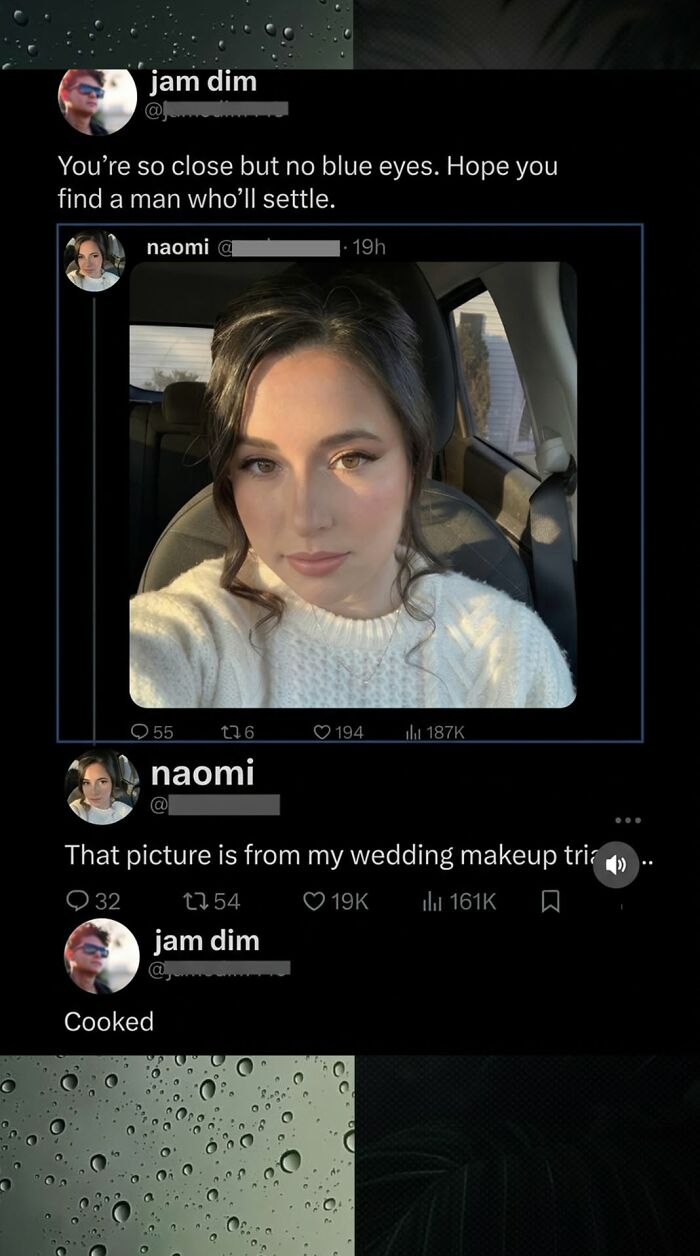 A social media post with a great comment on a woman's picture, making the original posts funnier.
