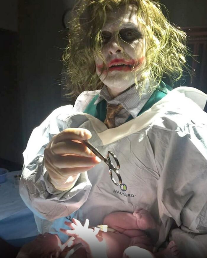 Doctor Dressed As Joker At A Halloween Party Got Called Into Work For An Emergency Baby Delivery
