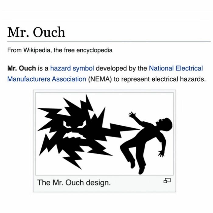 Mr. Ouch hazard symbol representing electrical dangers by NEMA