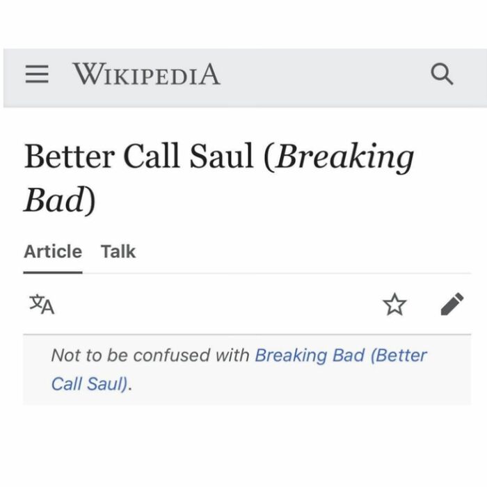 Screenshot of Wikipedia article header for Better Call Saul with disambiguation note