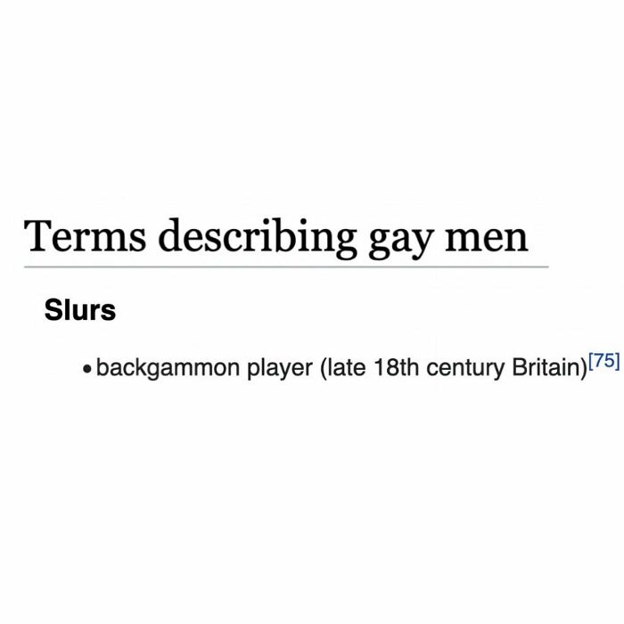 Section on slurs describing gay men mentioning backgammon player