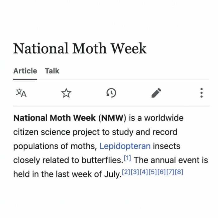 National Moth Week citizen science project studying moth populations worldwide