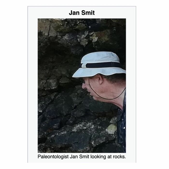 Paleontologist Jan Smit examining rocks in outdoor setting