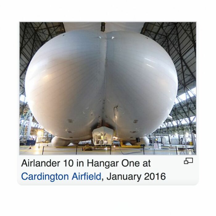 Airlander 10 airship inside Hangar One at Cardington Airfield