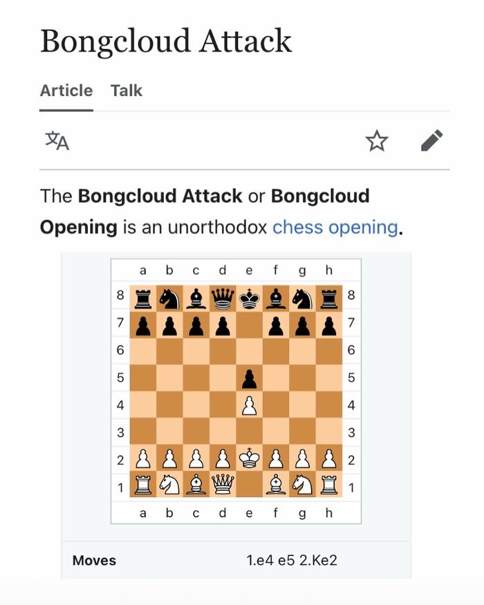 Bongcloud Attack chess opening diagram on Wikipedia
