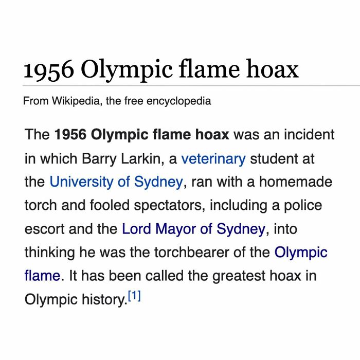 1956 Olympic flame hoax incident with a homemade torch in Sydney