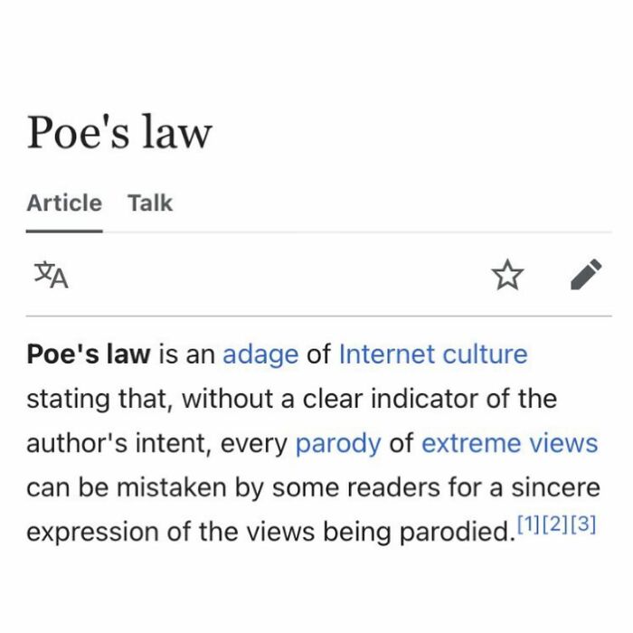Poe's law internet culture adage about parody and extreme views misinterpretation