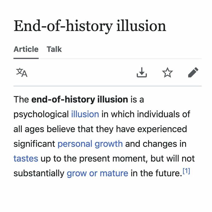 Screenshot of Wikipedia page about end-of-history illusion psychological concept