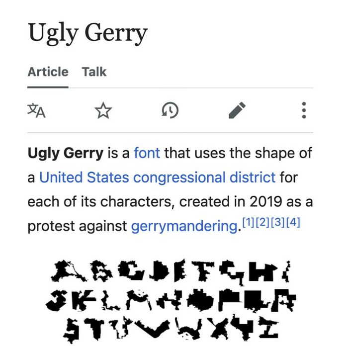 Wikipedia article on Ugly Gerry font shaped like US congressional districts