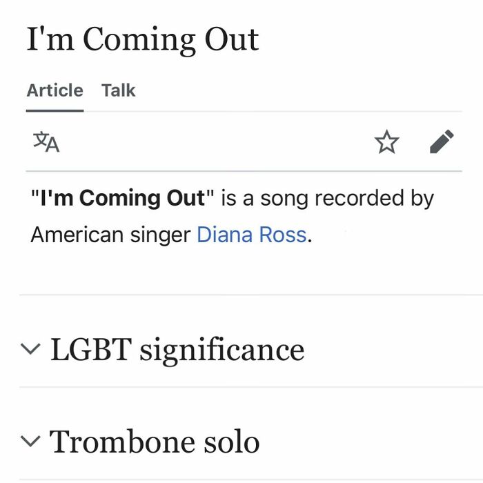 Section of Wikipedia article about the song I'm Coming Out by Diana Ross