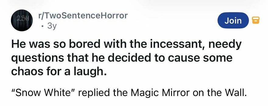 Short spine-chilling story about causing chaos with the Magic Mirror from Snow White
