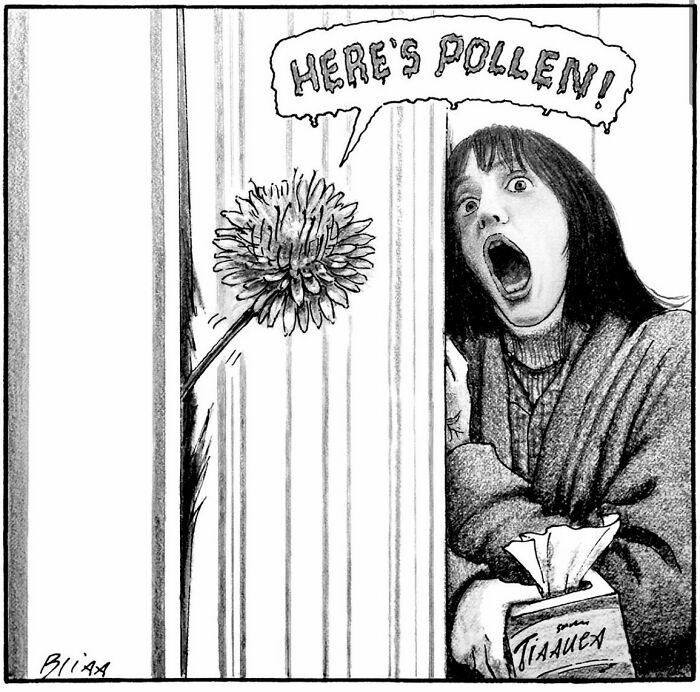 New Yorker Magazine cartoonist creates a clever one-panel comic about pollen allergies.