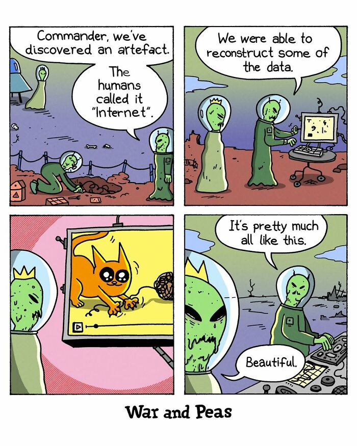 War and Peas comic featuring aliens discovering the internet.