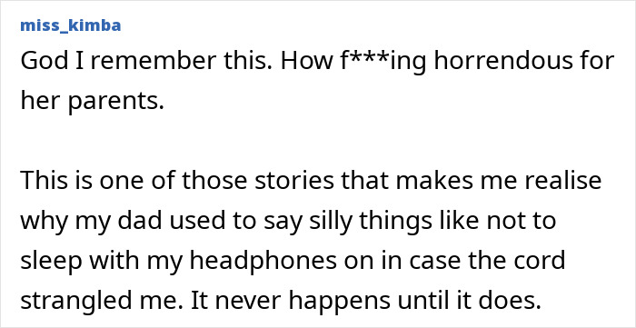Comment recalling the tragic 4-year-old girl vanishing story and parental grief