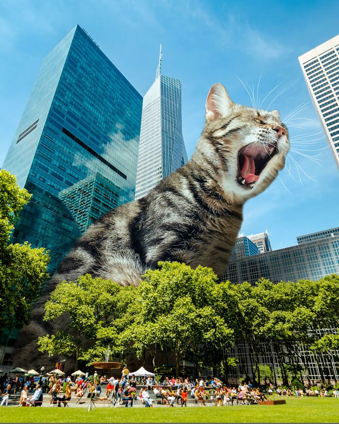 This Artist Imagines A World Where Giant Cats Rule Everything, And Here Are His 30 Newest Surreal Creations