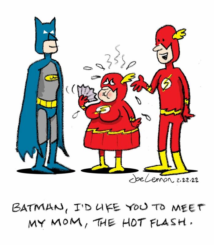 Comic featuring Batman meeting the Hot Flash superhero mom