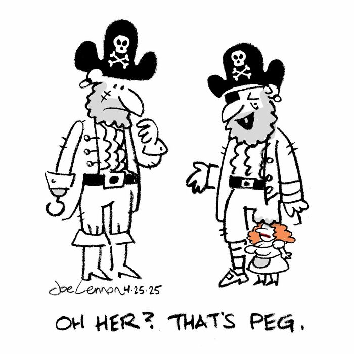 Funny one-panel comic with pirates and a girl named Peg humor in life moments
