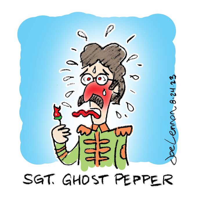 Comic of a character with a red face reacting to a ghost pepper spice