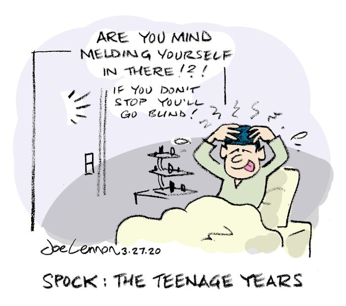 One-panel comic showing a teenager confused and asked if they are mind melding in bed