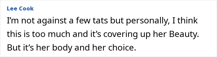 Opinions on body choice and tattoos of highly tattooed woman