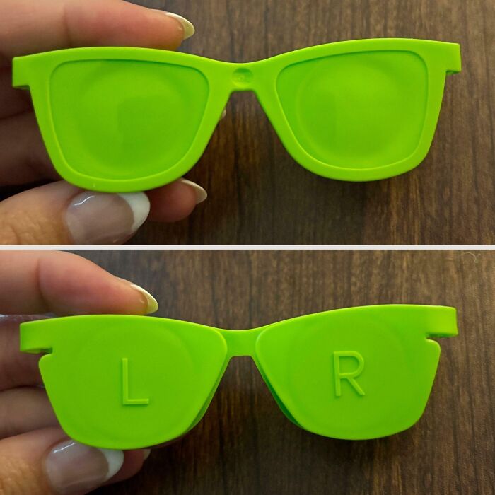 Minimalism stylish green sunglasses with L and R markers