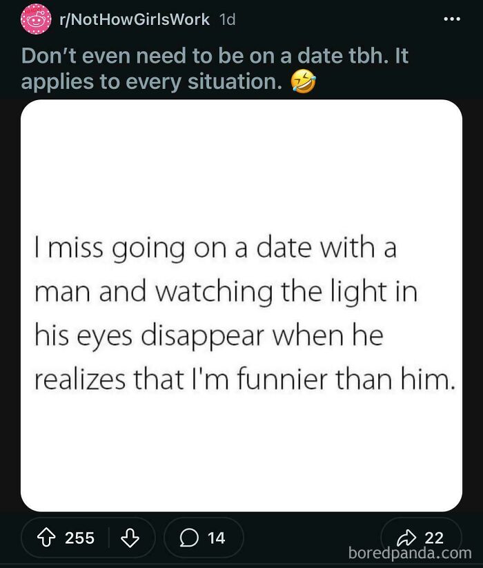 Reddit post about dating and men losing confidence when women are funnier