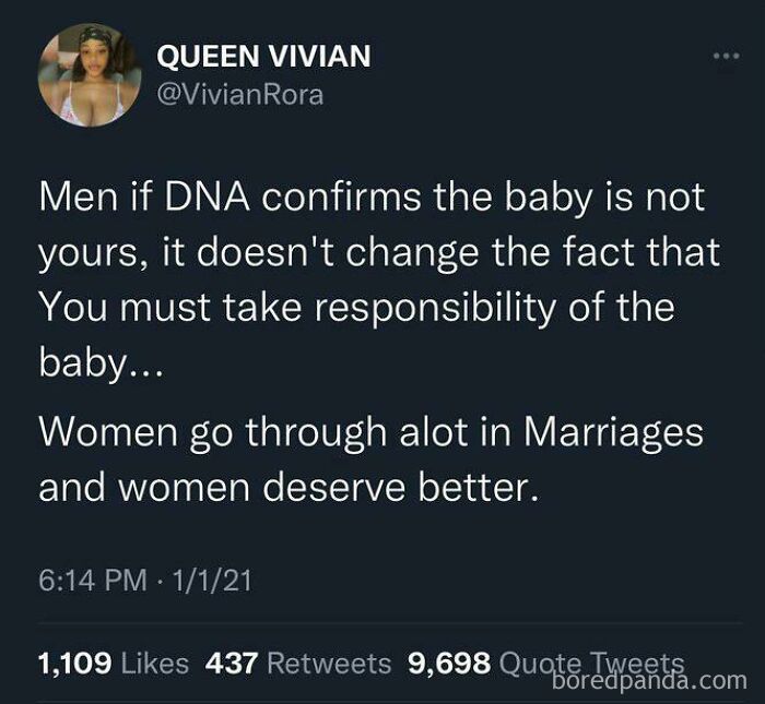 Tweet about men's responsibility and women in marriages