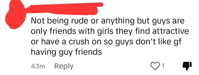 Text comment about guys only being friends with girls they find attractive