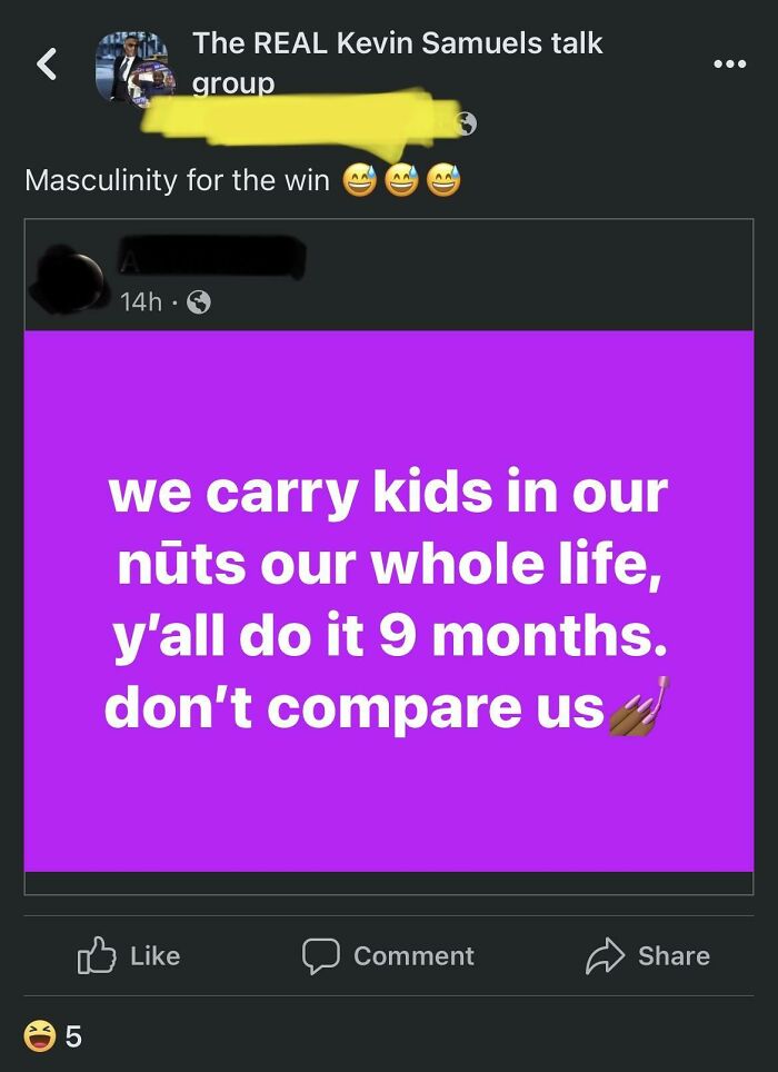 Social media post on masculinity comparing men and women about childbearing