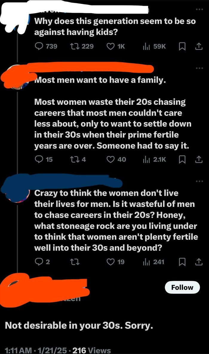 Twitter conversation about men's desire for family and women's career choices