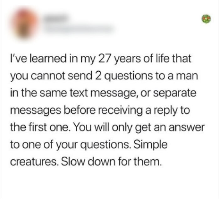 Text discussing men's limited response to multiple questions in messages